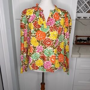 Love The Label Women’s Boho Floral V-Neck Cotton Long Sleeve Blouse Size Large